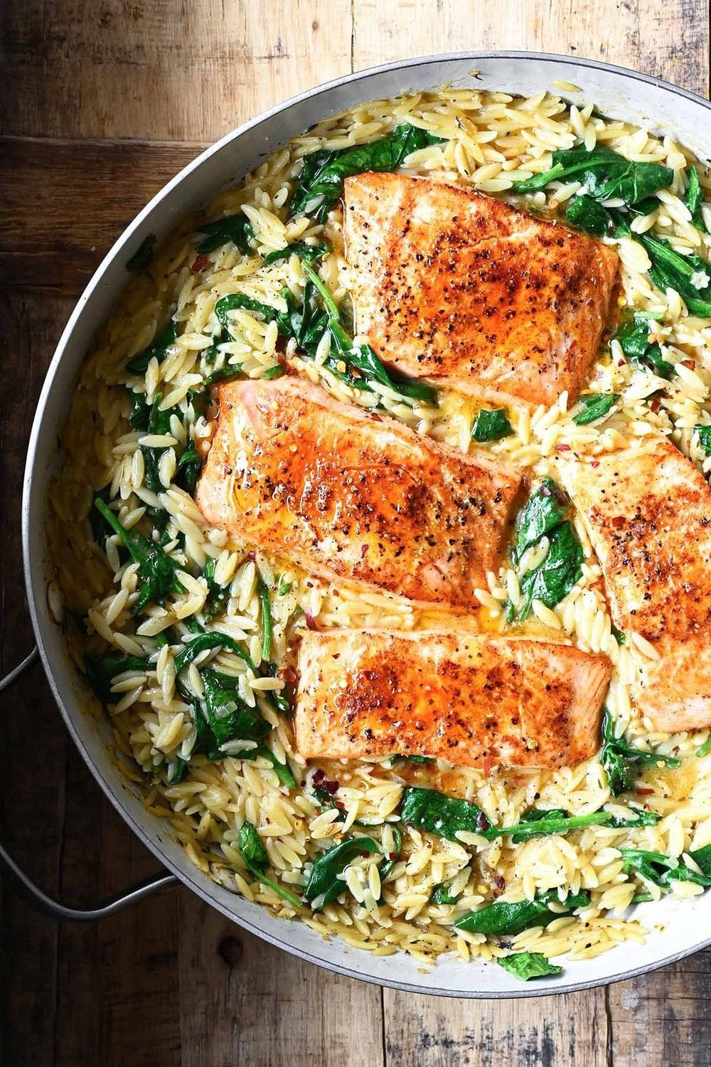 One Skillet Salmon with Lemon Orzo